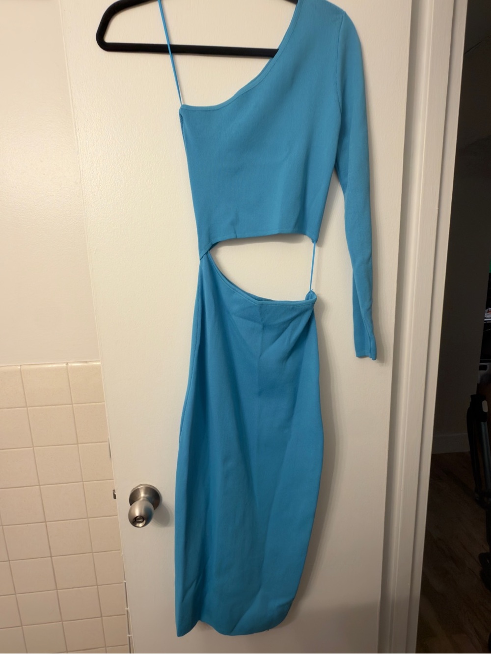 Blue One-Shoulder Cutout Midi Dress